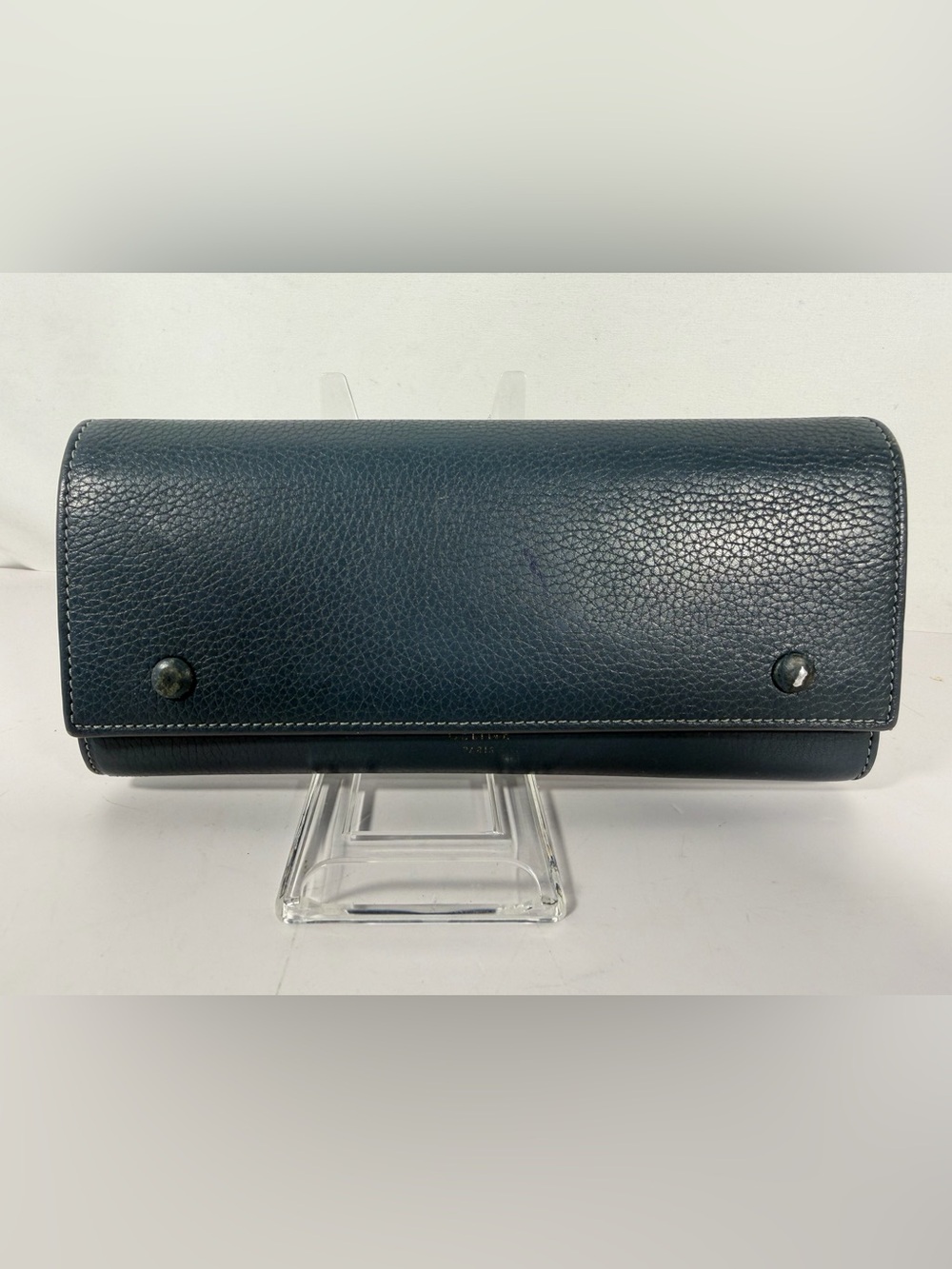 1289: CELINE Vintage Blue Grained Leather Continental Long Wallet